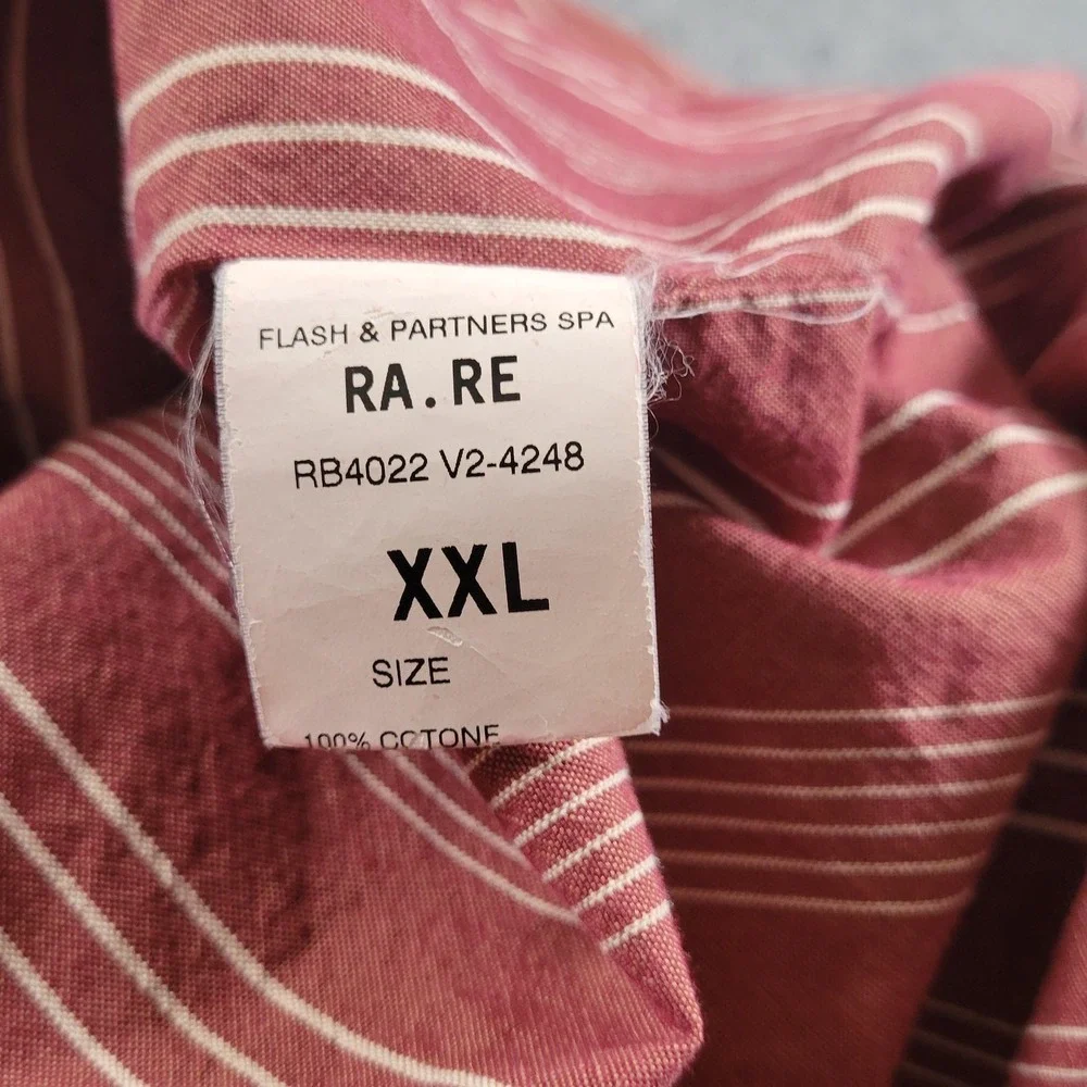 RA.RE Shirt Mens 2XL Red Striped Embroidered Rose Button Up Made in Italy Cotton